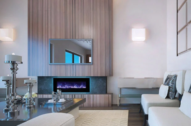 48" Amantii Flush Mount Electric Fireplace W/ Black Glass Surrounding 1 48" Amantii Flush Mount Electric Fireplace W/ Black Glass Surrounding