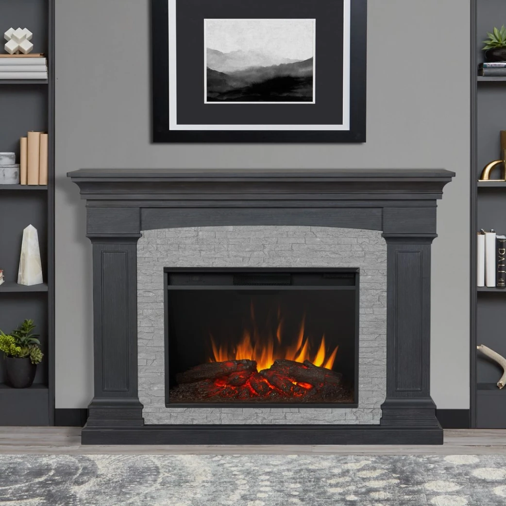 63" Deland Grand Real Flame Gray Stone Electric Fireplace 1 63" Deland Grand Real Flame Gray Stone Electric Fireplace