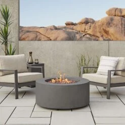 36" Aegean Weathered Slate Round Propane Fire Table With Natural Gas Conversion Kit