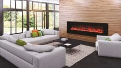 72" Amantii Flush Mount Electric Fireplace W/ Black Glass Surrounding With Log Set