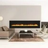 88" Amantii Flush Mount Electric Fireplace W/ Black Glass Surrounding With Log Set