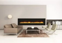 88" Amantii Flush Mount Electric Fireplace W/ Black Glass Surrounding With Log Set