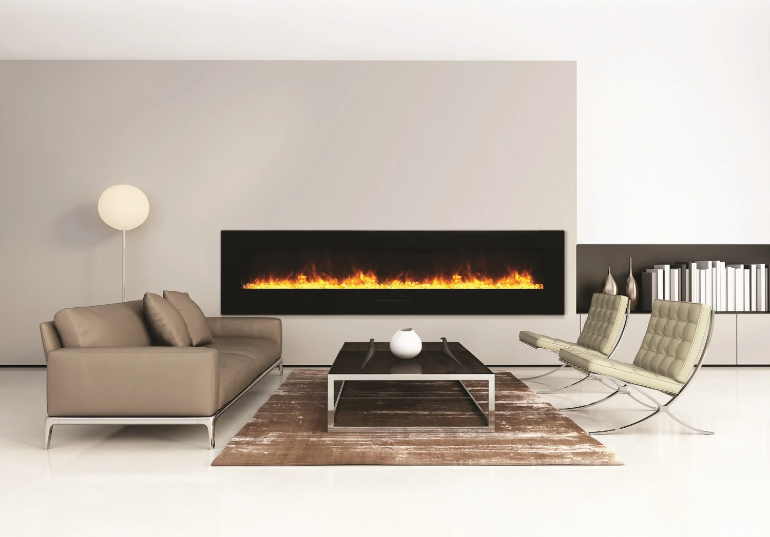 88" Amantii Flush Mount Electric Fireplace W/ Black Glass Surrounding With Log Set 1 88" Amantii Flush Mount Electric Fireplace W/ Black Glass Surrounding With Log Set