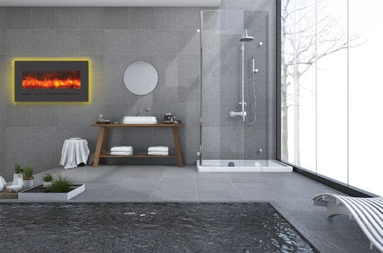 34" Sierra Flush Wall Mount Electric Fireplace W/ Steel Surrounding With Clear Media 1 34" Sierra Flush Wall Mount Electric Fireplace W/ Steel Surrounding With Clear Media