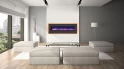 60" Sierra Flush Wall Mount Electric Fireplace W/ Steel Surrounding With Clear Media