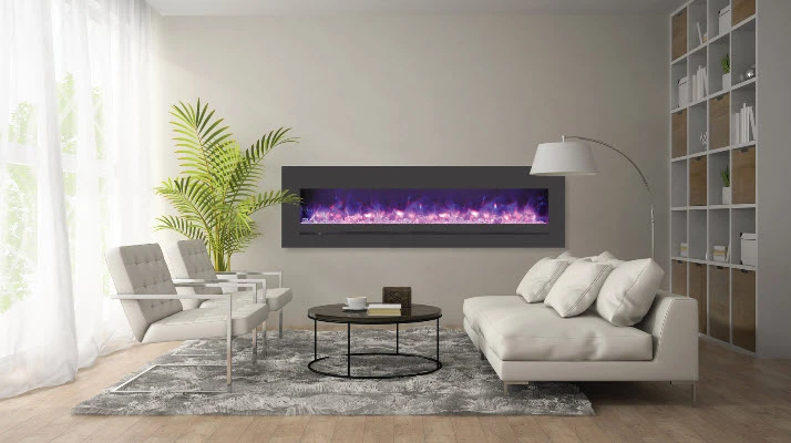 72" Sierra Flush Wall Mount Electric Fireplace W/ Steel Surrounding With Clear Media 1 72" Sierra Flush Wall Mount Electric Fireplace W/ Steel Surrounding With Clear Media