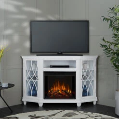56" Lynette White Corner Entertainment Electric Fireplace