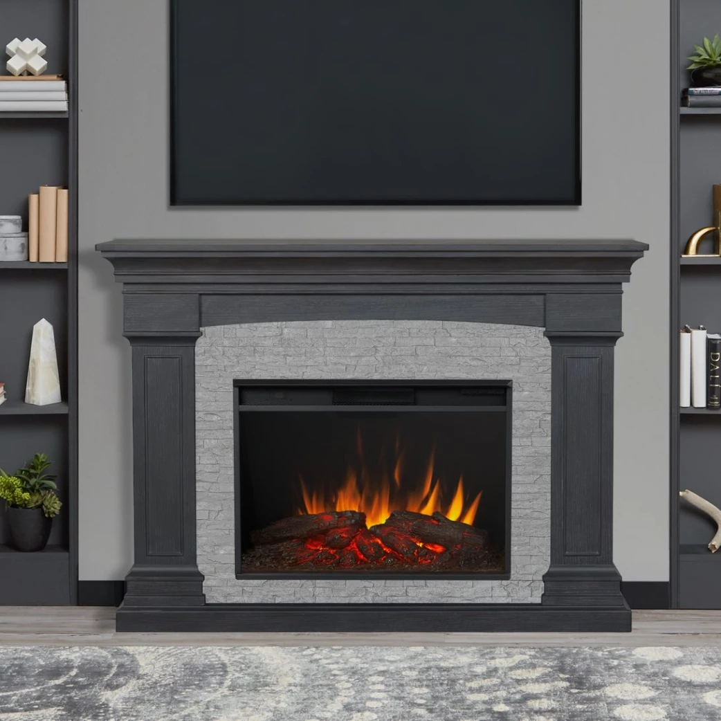 63" Deland Grand Real Flame Gray Stone Electric Fireplace 2 63" Deland Grand Real Flame Gray Stone Electric Fireplace - Image 2
