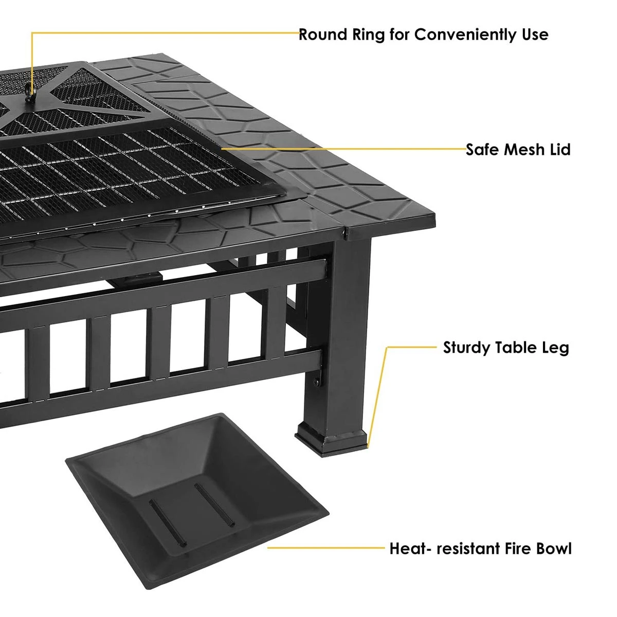 Upland Charcoal Fire Pit With Cover-Black 5 Upland Charcoal Fire Pit With Cover-Black - Image 5