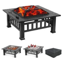 Upland Charcoal Fire Pit With Cover-Black
