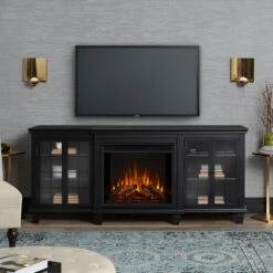 70" Marlowe Black Entertainment Center Electric Fireplace