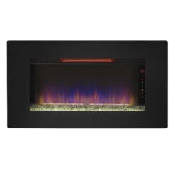 36'' Elysium Black Infrared Quartz Wall Electric Fireplace -Dimplex Shop 36II100GRG Front20view Product20shot B glass Blue20flame
