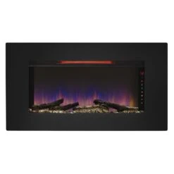 36'' Elysium Black Infrared Quartz Wall Electric Fireplace -Dimplex Shop 36II100GRG Front20view Product20shot D ash Blue20flame