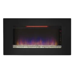 36'' Elysium Black Infrared Quartz Wall Electric Fireplace -Dimplex Shop 36II100GRG Front20view Product20shot F stone Blue20flame