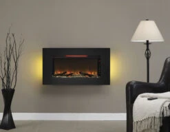 36'' Elysium Black Infrared Quartz Wall Electric Fireplace -Dimplex Shop 36II100GRG Front20view Room20shot E ash yellow20with20red20flame
