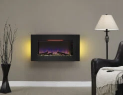 36'' Elysium Black Infrared Quartz Wall Electric Fireplace -Dimplex Shop 36II100GRG Front20view Room20shot F ash yellow20with20blue20flame