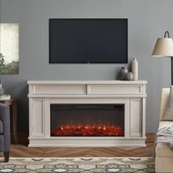 60" Torrey Bone White Electric Fireplace