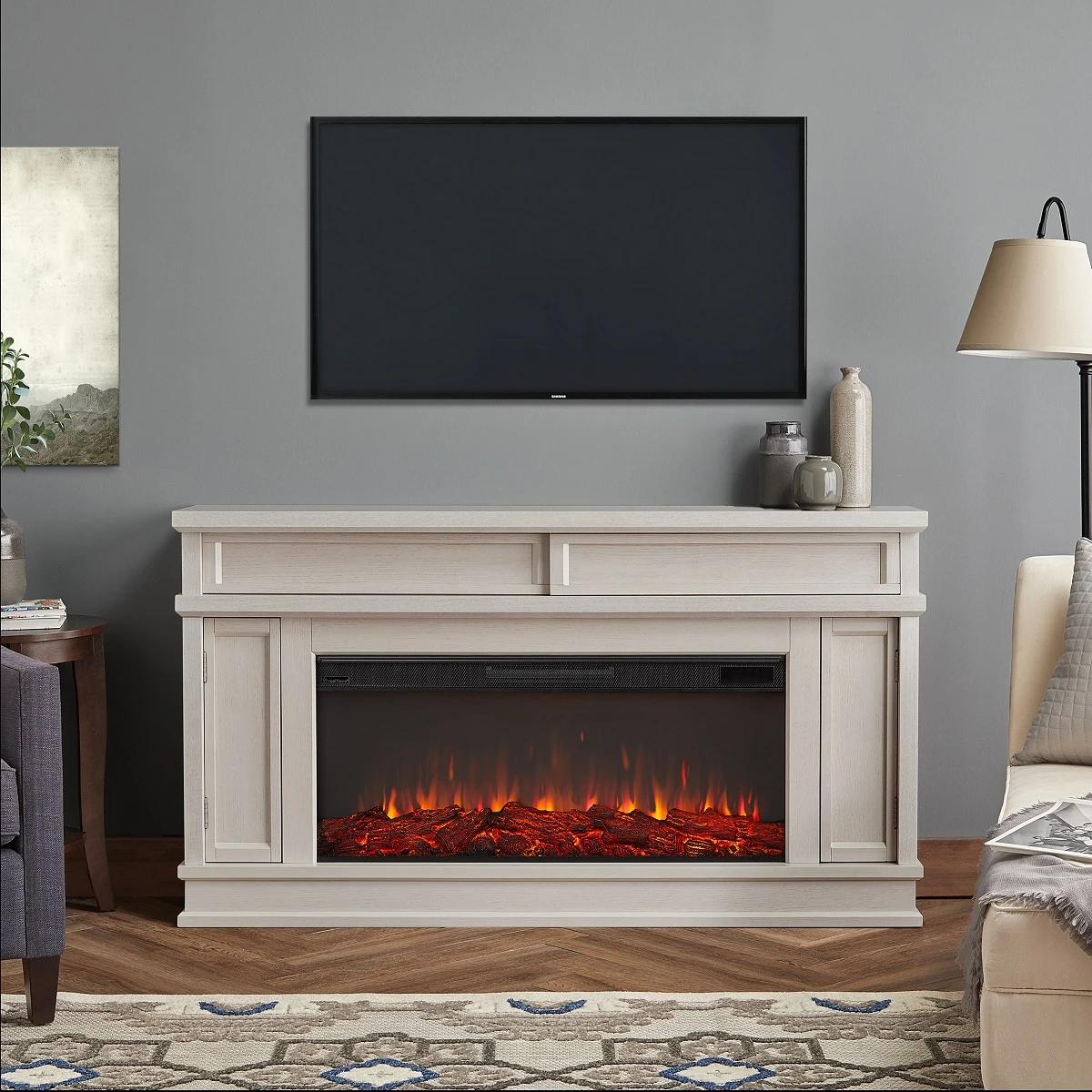 60" Torrey Bone White Electric Fireplace 1 60" Torrey Bone White Electric Fireplace