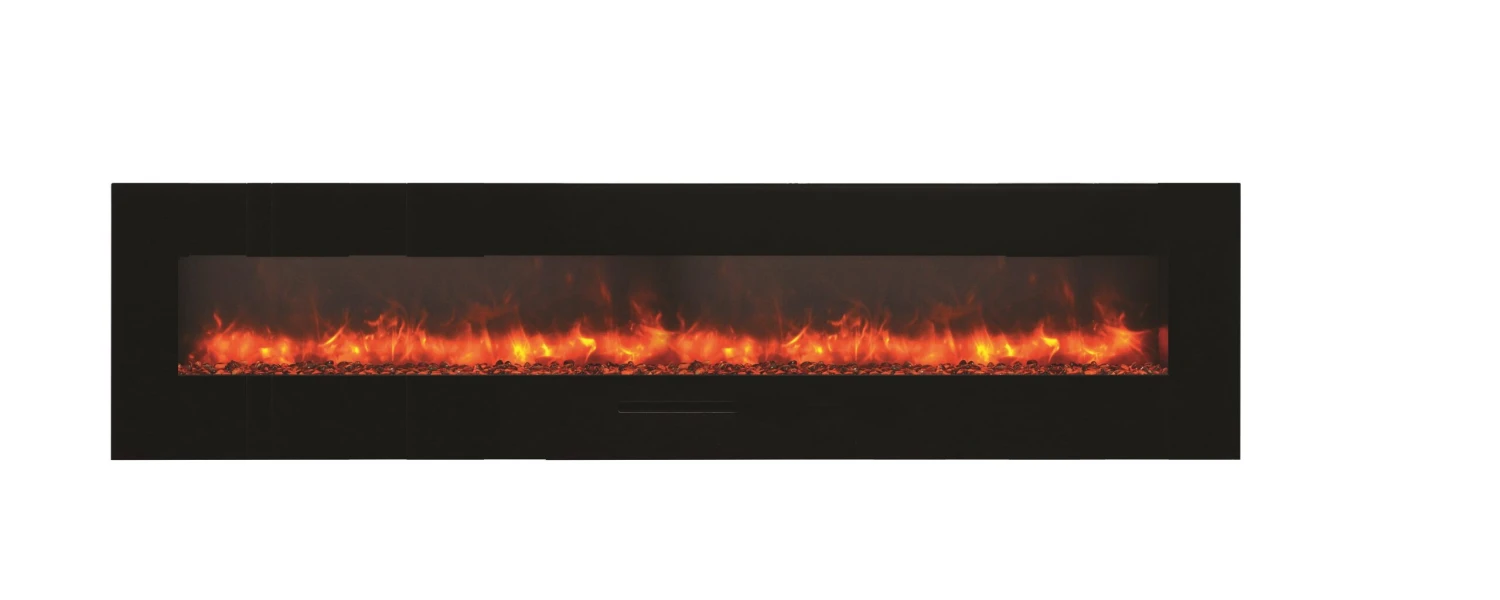 88" Amantii Flush Mount Electric Fireplace W/ Black Glass Surrounding With Log Set 5 88" Amantii Flush Mount Electric Fireplace W/ Black Glass Surrounding With Log Set - Image 5