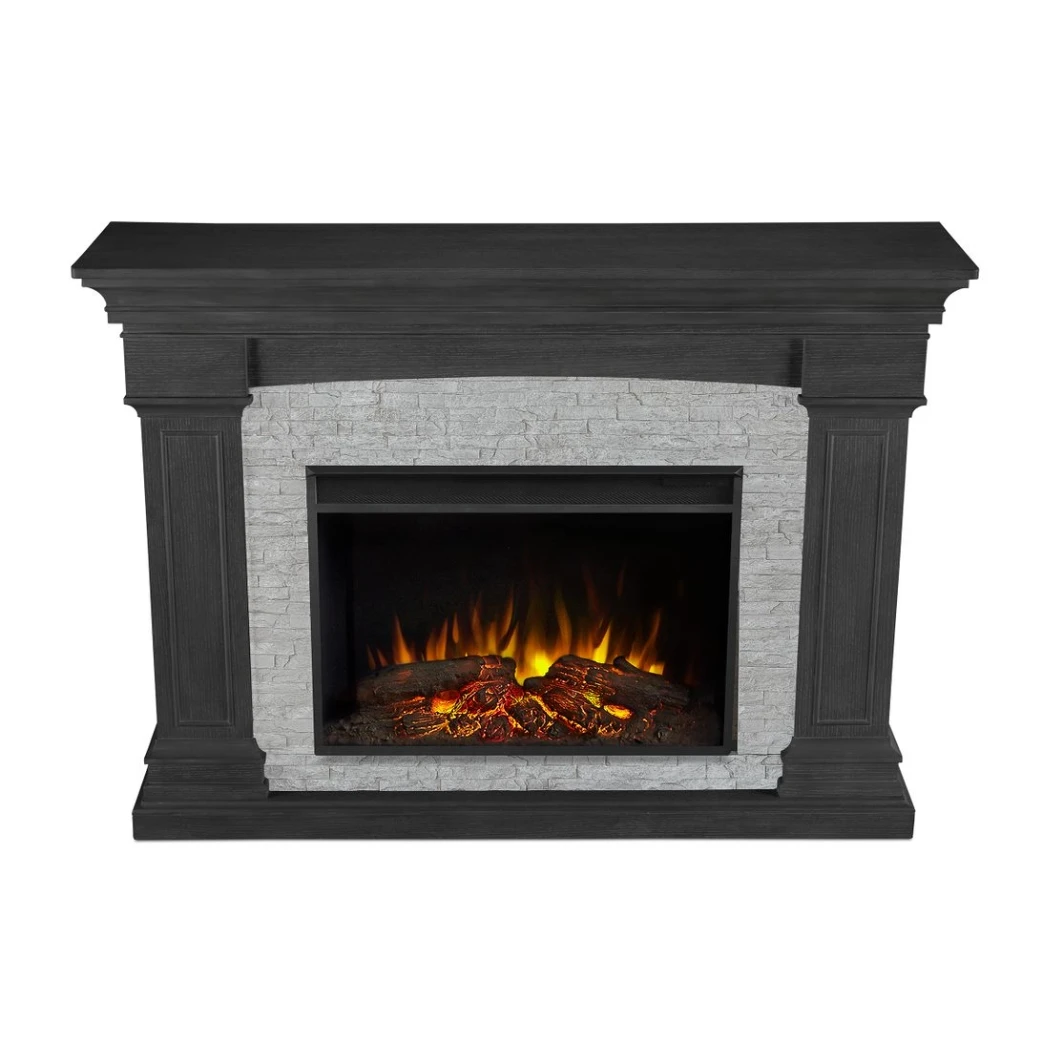 63" Deland Grand Real Flame Gray Stone Electric Fireplace 5 63" Deland Grand Real Flame Gray Stone Electric Fireplace - Image 5