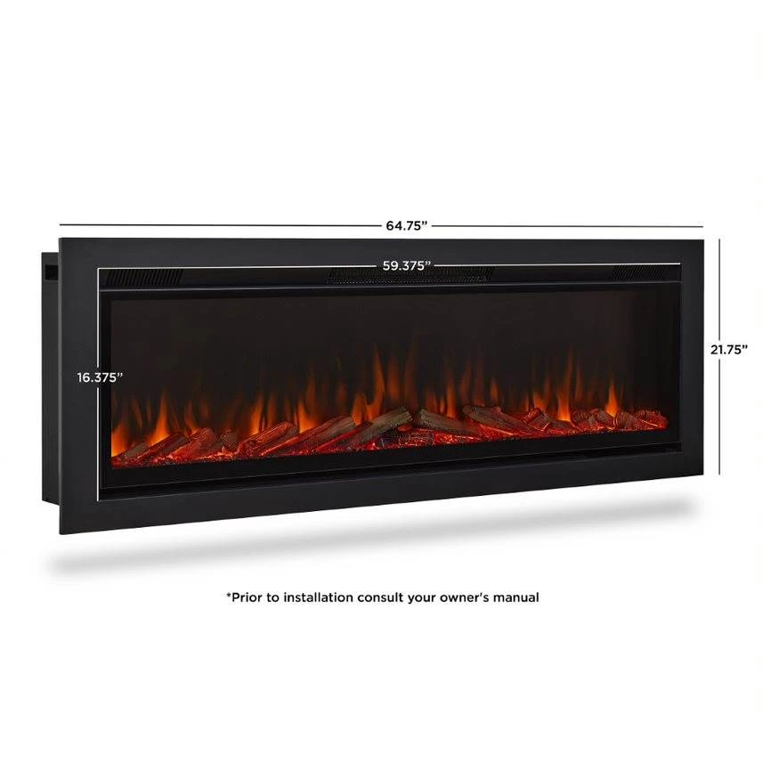 65" Wall Mounted Recessed Electric Fireplace Insert 5 65" Wall Mounted Recessed Electric Fireplace Insert - Image 5