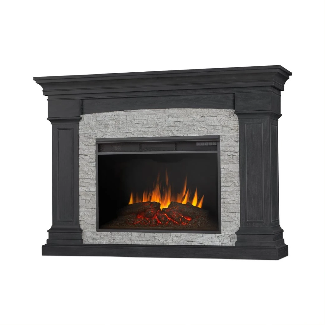 63" Deland Grand Real Flame Gray Stone Electric Fireplace 6 63" Deland Grand Real Flame Gray Stone Electric Fireplace - Image 6