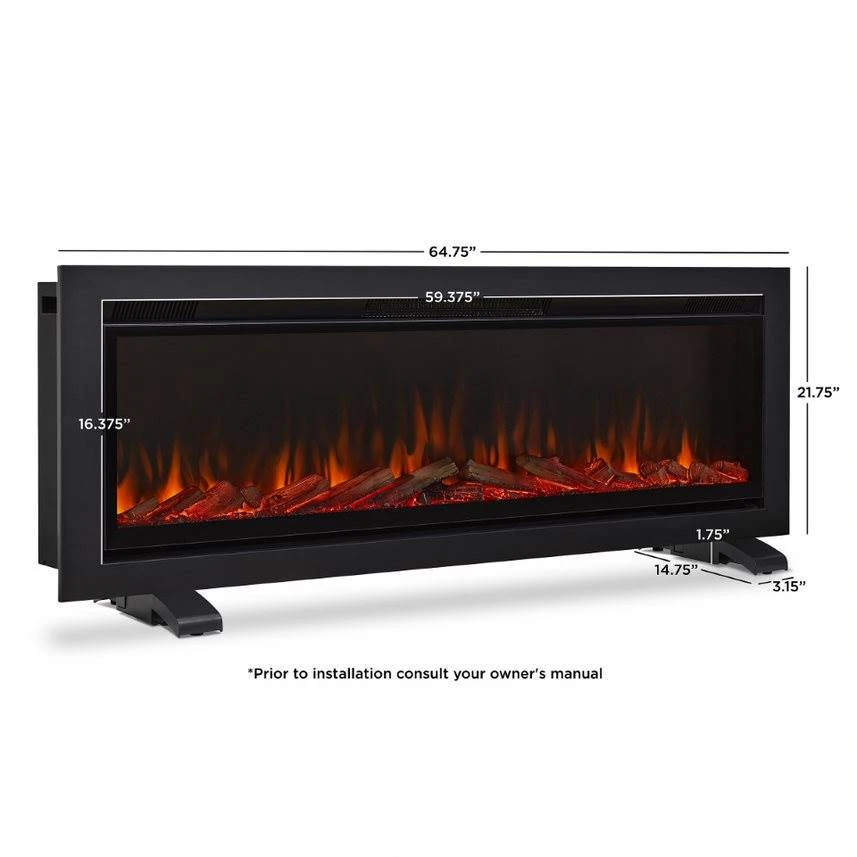 65" Wall Mounted Recessed Electric Fireplace Insert 6 65" Wall Mounted Recessed Electric Fireplace Insert - Image 6