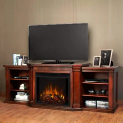75.5" Valmont Dark Mahogany Entertainment Center Electric Fireplace