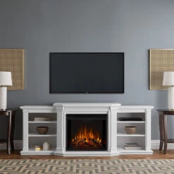 75.5" Valmont White Entertainment Center Electric Fireplace