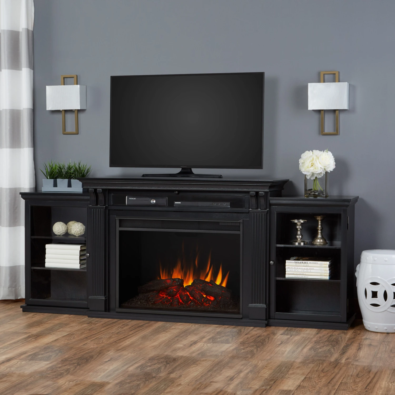 83" Tracey Grand Black Entertainment Center Infrared Electric Fireplace 2 83" Tracey Grand Black Entertainment Center Infrared Electric Fireplace - Image 2