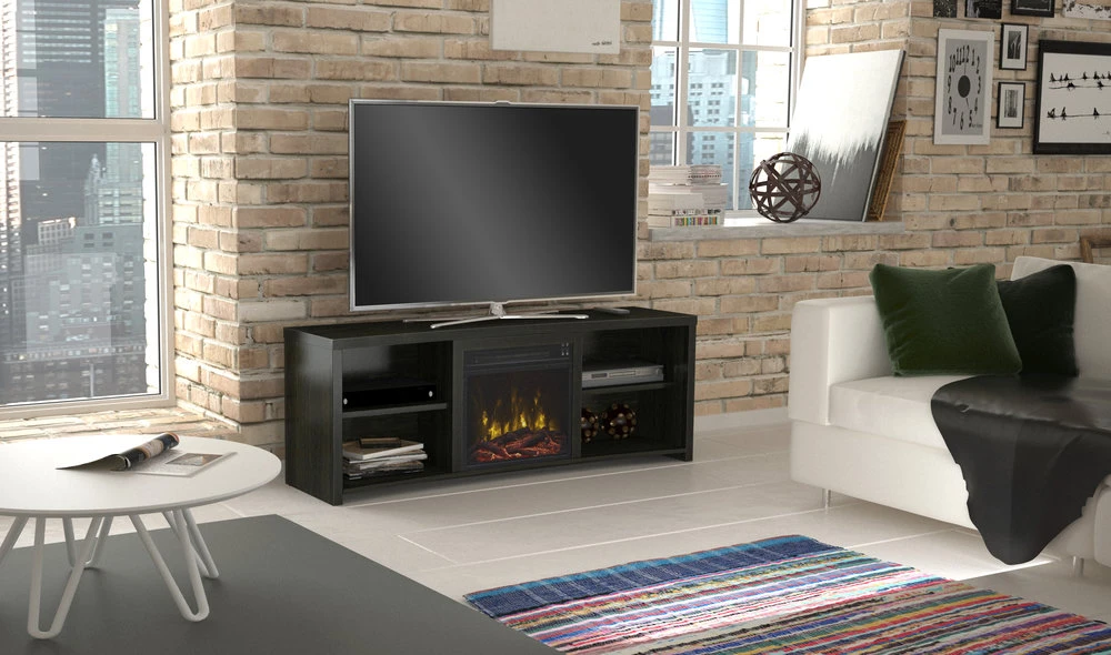 60" Shelter Cove Black TV Entertainment Media Stand W/ Electric Fireplace 1 60" Shelter Cove Black TV Entertainment Media Stand W/ Electric Fireplace