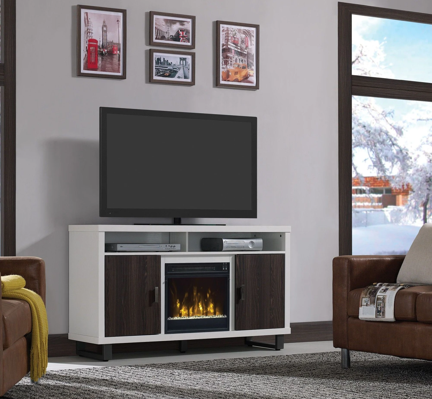 54" Maya White TV Entertainment Media Stand W/ Electric Fireplace 1 54" Maya White TV Entertainment Media Stand W/ Electric Fireplace