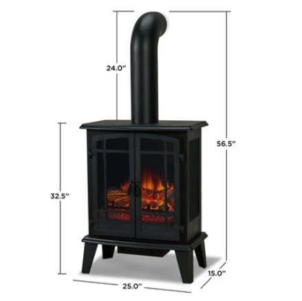 25" Foster Real Flame Black Electric Fireplace Stove 3 25" Foster Real Flame Black Electric Fireplace Stove - Image 3