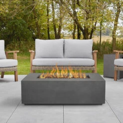 41.75" Aegean Weathered Slate Small Rectangle Propane Gas Outdoor Fire Table