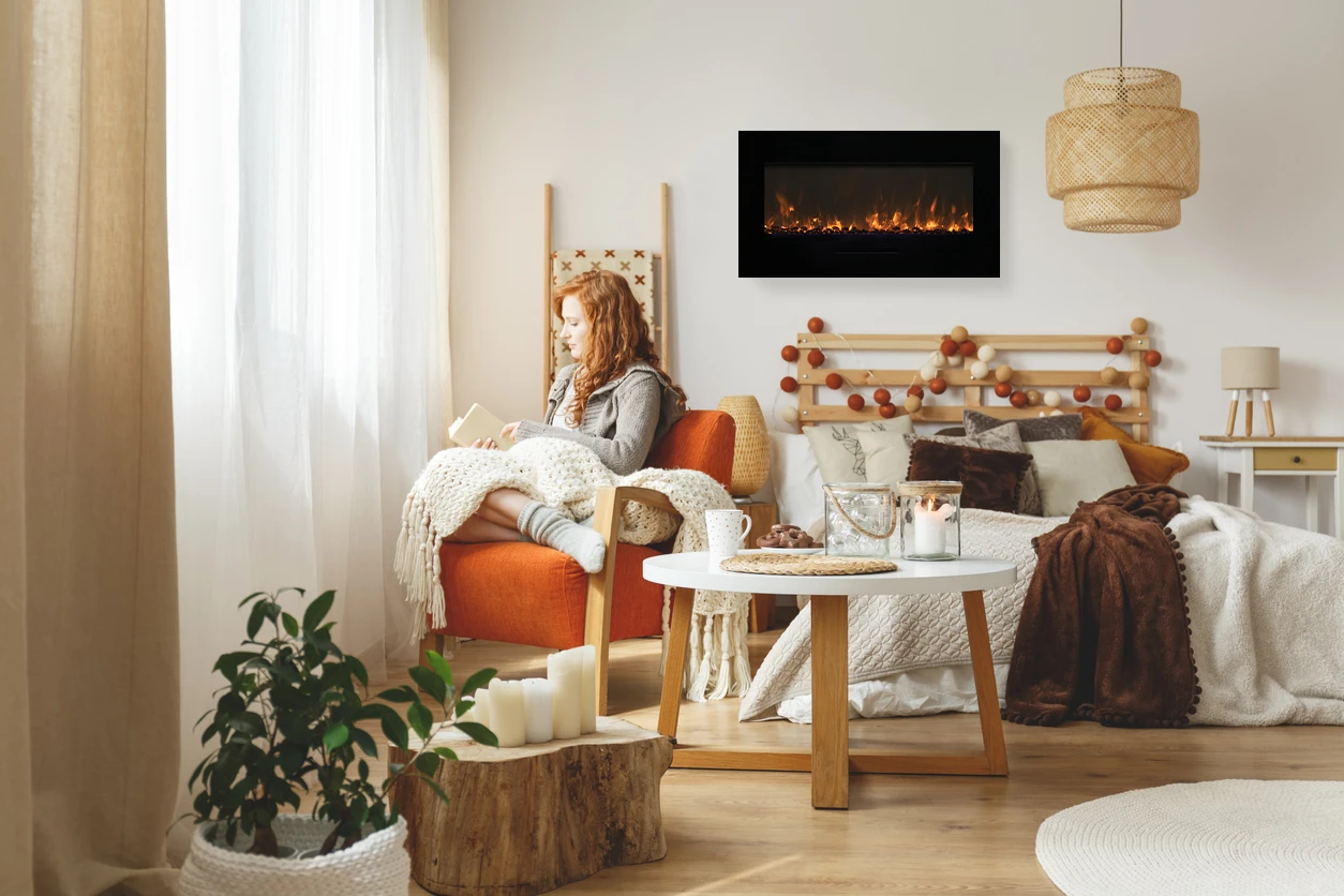 26" Amantii Flush Mount Electric Fireplace W/ Black Glass Surrounding 5 26" Amantii Flush Mount Electric Fireplace W/ Black Glass Surrounding - Image 5