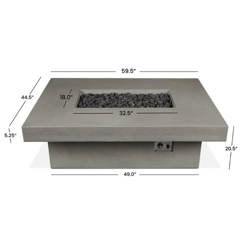 60" Geneva Ash Rectangle Concrete Propane Fire Pit Table With Hidden Tank 4 60" Geneva Ash Rectangle Concrete Propane Fire Pit Table With Hidden Tank - Image 4