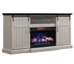 77" Cabaret Weathered White TV Stand Infrared Electric Fireplace