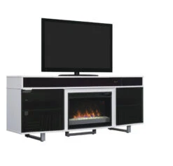72" Enterprise High Gloss White Crystal Bed TV Stand Infrared Electric Fireplace