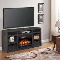 64.3" Greatlin Black Walnut Entertainment Center Fireplace
