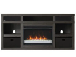 64.3" Greatlin Black Walnut Entertainment Center Fireplace -Dimplex Shop fire1