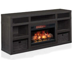 64.3" Greatlin Black Walnut Entertainment Center Fireplace -Dimplex Shop fire2