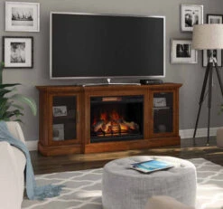 75" Hershel Simply Brown Infrared TV Stand Electric Fireplace