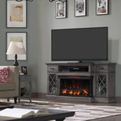 70" Hamilton Weathered Gray TV Stand Infrared Electric Fireplace