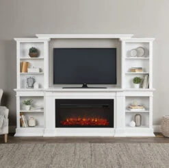 108" Monte Vista White TV Stand Electric Fireplace