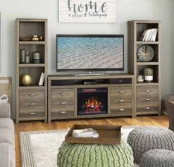 64" Wilder Canyon Lake Pine Infrared TV Stand Electric Fireplace With Optional Piers
